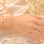 Pink Enamel Heart Design Charm Silver Bracelet