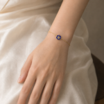 Dark Blue Enamel Violet Design Silver Charm Bracelet
